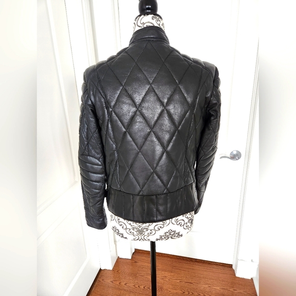 Black Quilted Real Leather Jacket Size M - Picture 6 of 11
